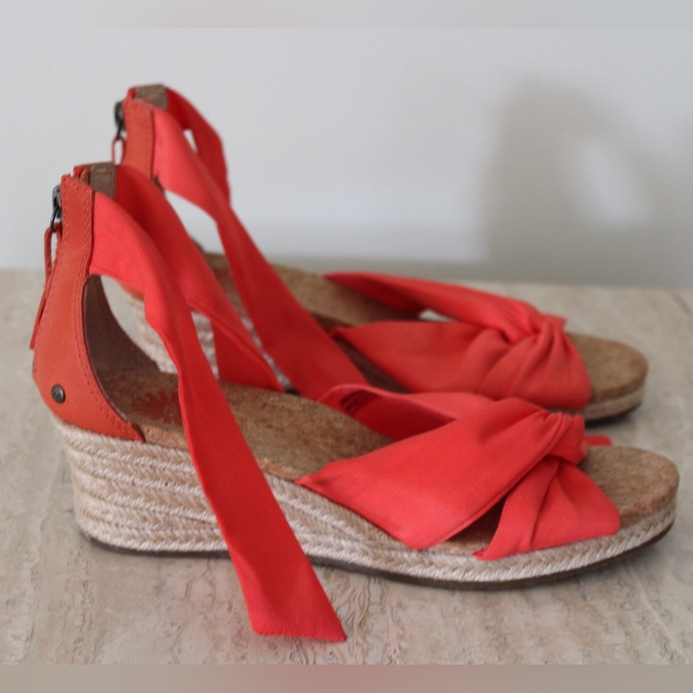 UGG Orange Espadrille Wedges Size 8 - Picture 4 of 9